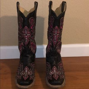 Black and Pink Corral Cowgirl Boots